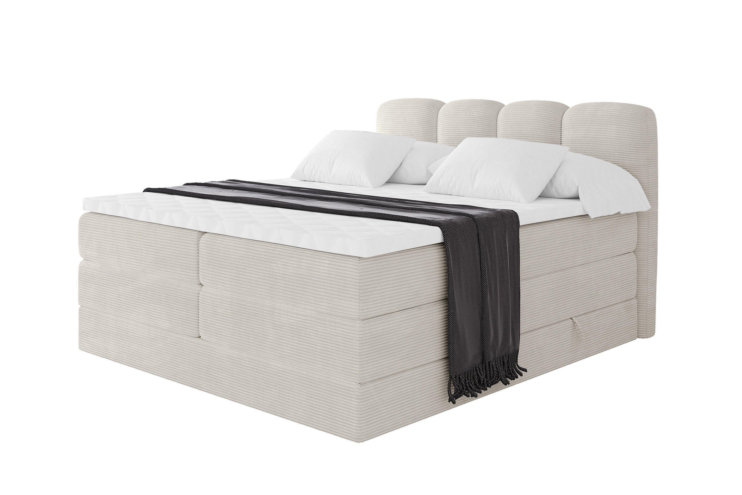 BOXSPRINGBETT mit Matratze H3/H4 - NINA KING - 140x200 cm Creme - Perlmutt, Holzwerkstoff (140/200cm) - ALTDECOR