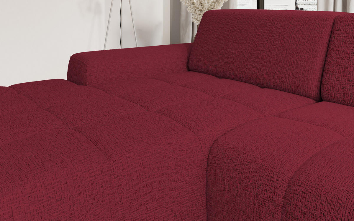 ECKSOFA Savio Freistehend, Mit Abriebfestem Kansas-Stoff, Maße 265x172x81cm, Ausziehbare Sitzfläche 206x92cm, Linke, Kirsche - Bordeaux, Holz/Textil (172/265cm) - DomoHome