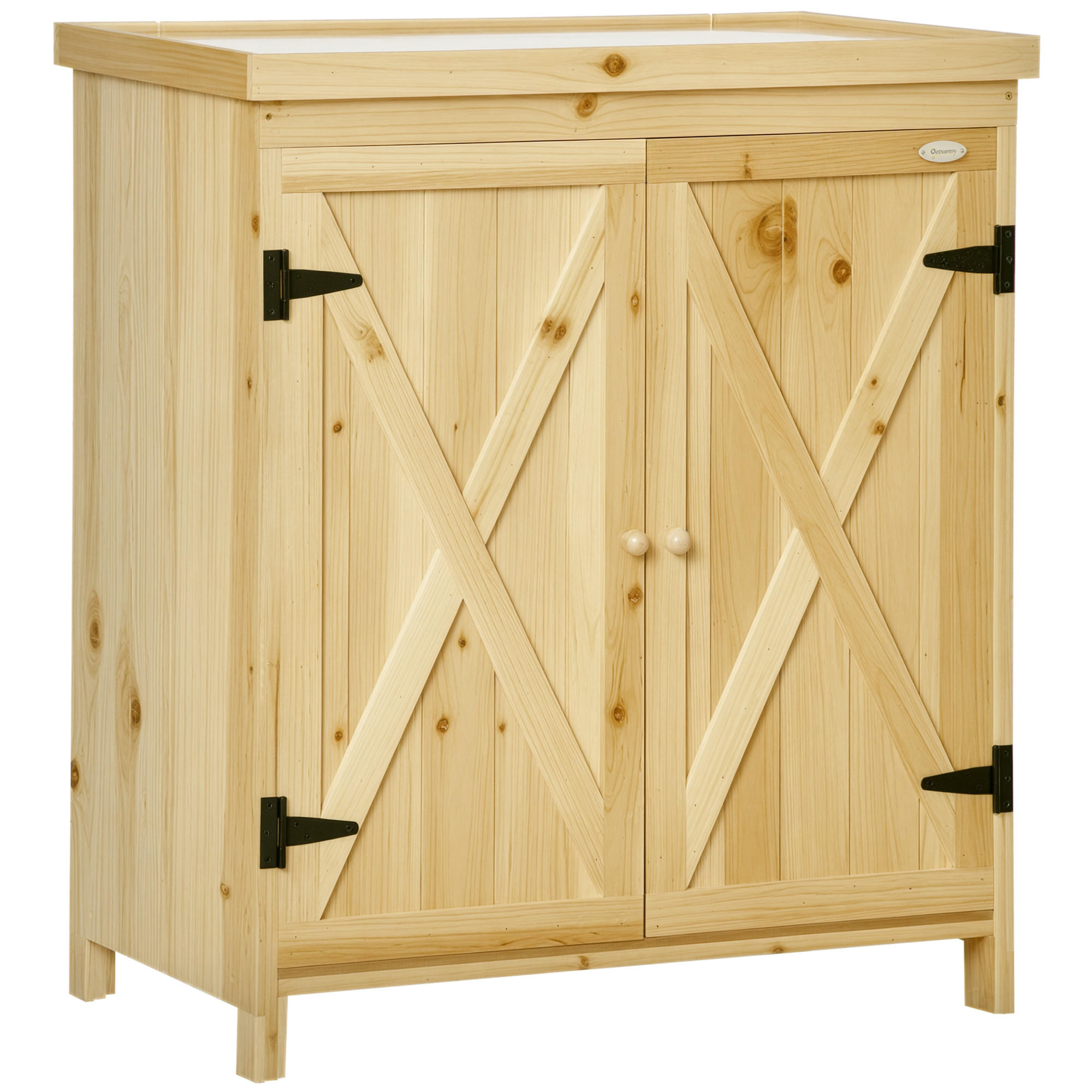 GERÄTESCHUPPEN DE-17585 2 Türen mit Metallplatte Naturholz - Naturfarben, Holz (80/92/45cm) - ComfortXL