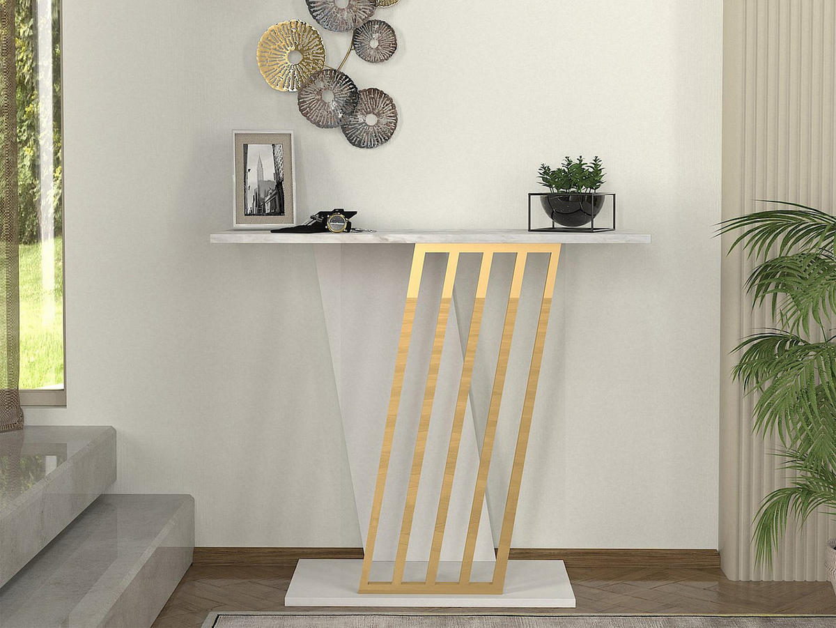 KONSOLENTISCH - 90 cm x 29.6 cm - Holz, Platte - Weiß, Goldfarben - ORSONA - Goldfarben/Weiß, Holz (29.6/90/76.8cm) - Vente-Unique