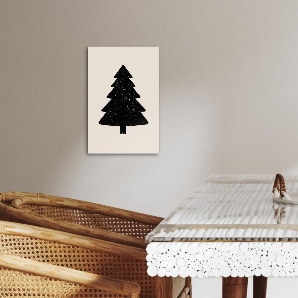 LEINWANDBILD Weihnachtsbaum - Schwarz - Urlaub - Beige 20x30 cm - Schwarz, Textil (20/30cm) - MuchoWow