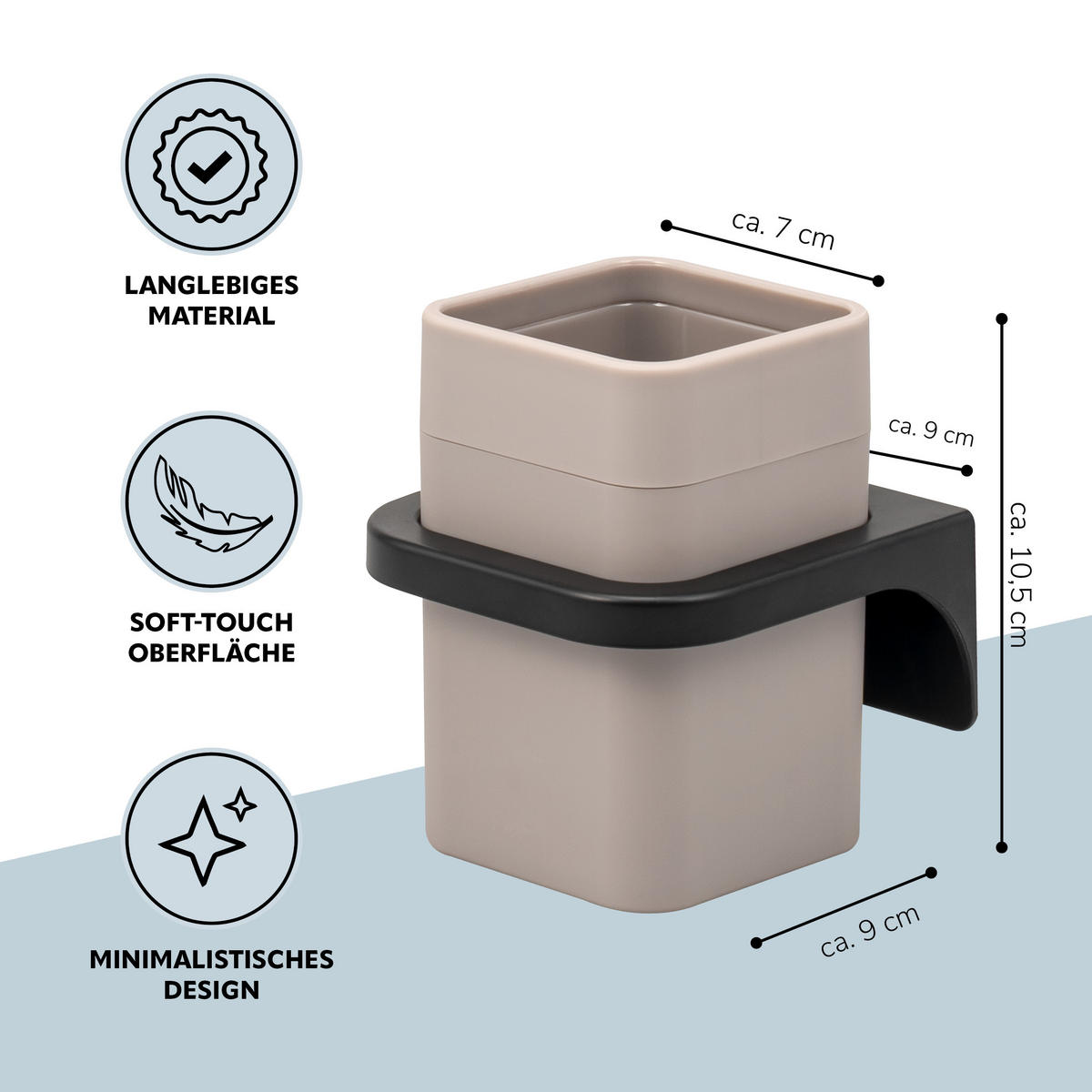 ZAHNPUTZBECHER SAVONA Softtouch, taupe, eckig - Taupe, Kunststoff (9/10.5/9cm) - bremermann