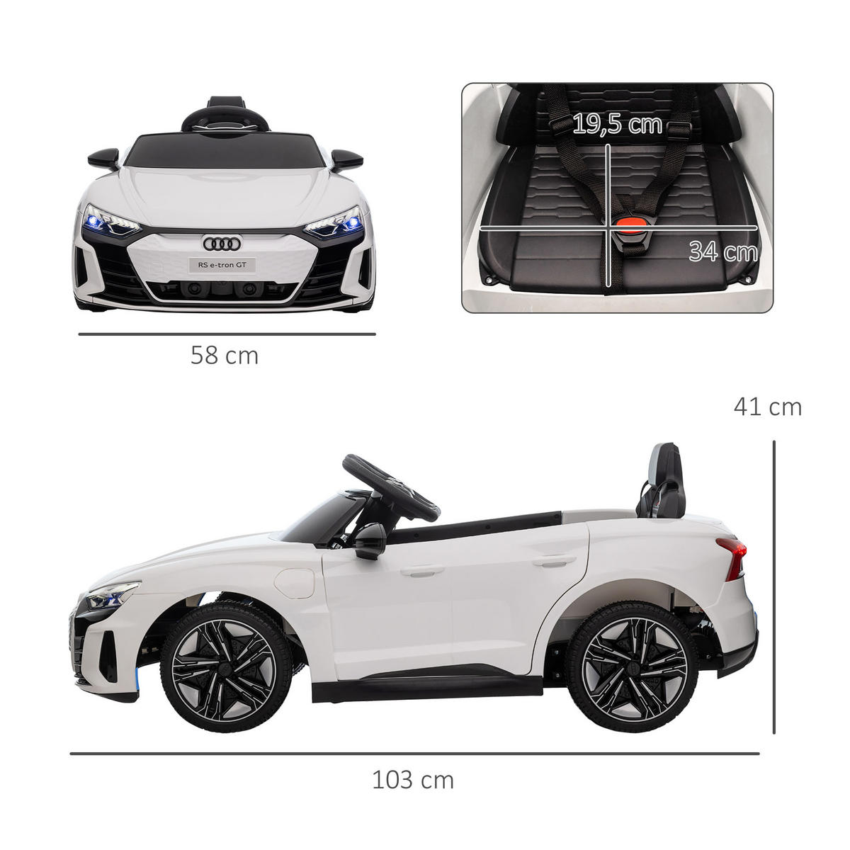 KINDER ELEKTROAUTO, Schwarz/Rot/Weiß, Kunststoff+ Eisen - Weiß, Metall (103/58/41cm) - HOMCOM