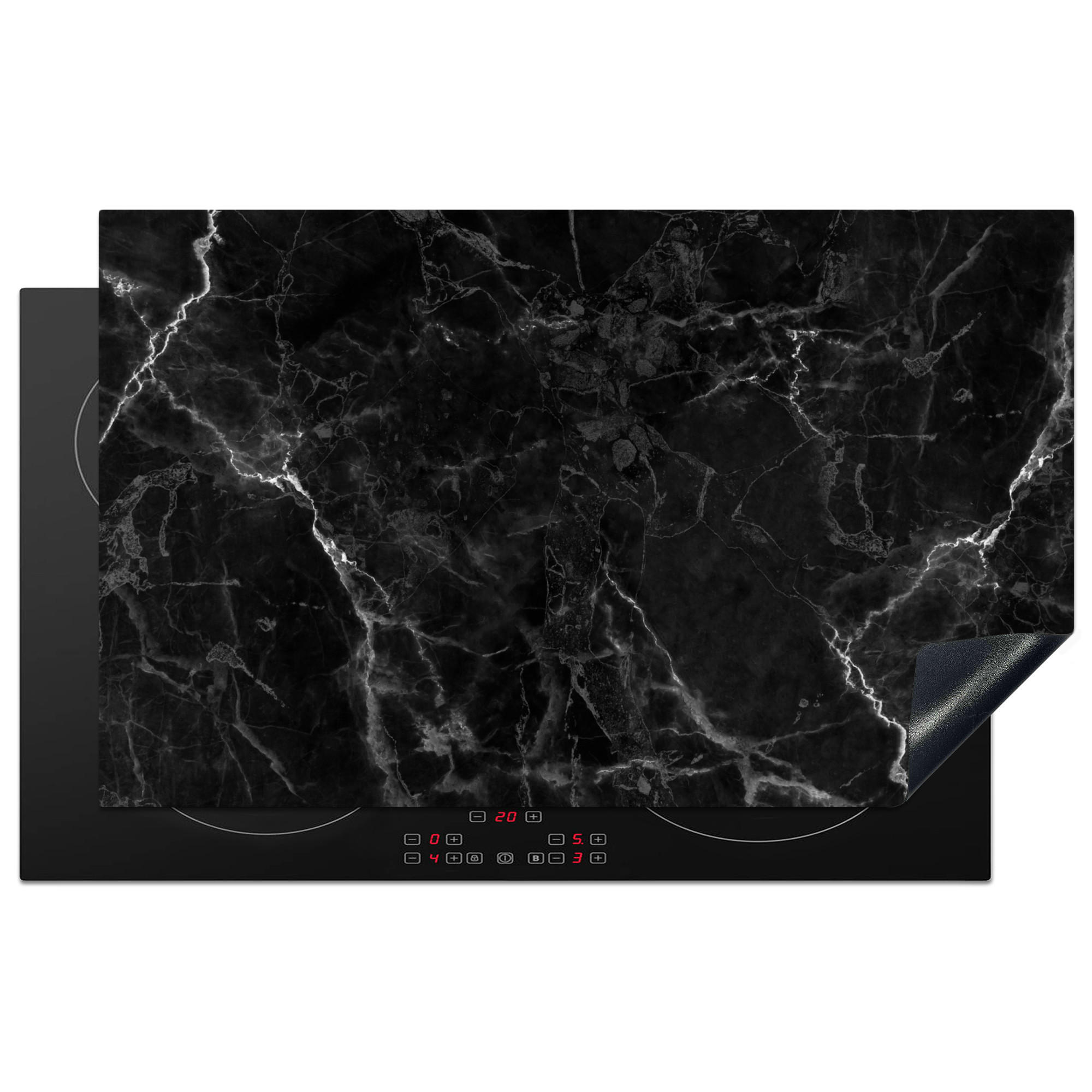MuchoWow KRYT NA INDUKČNÍ DESKU Mramor - Černá - Bílá - Textura - Mramorový vzhled 85x52 cm