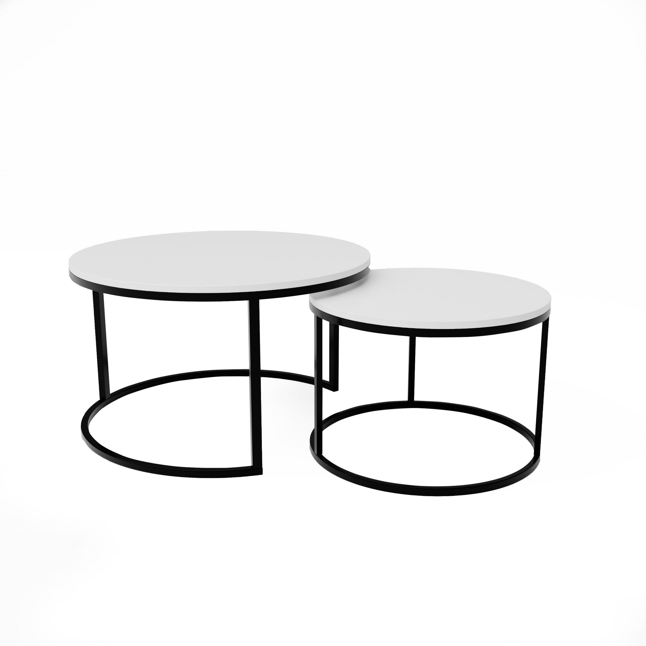 COUCHTISCH rund Groß, Weißglanz, Rahmen Schwarz - Schwarz/Weiß, Holzwerkstoff (80/80/48cm) - Idohome