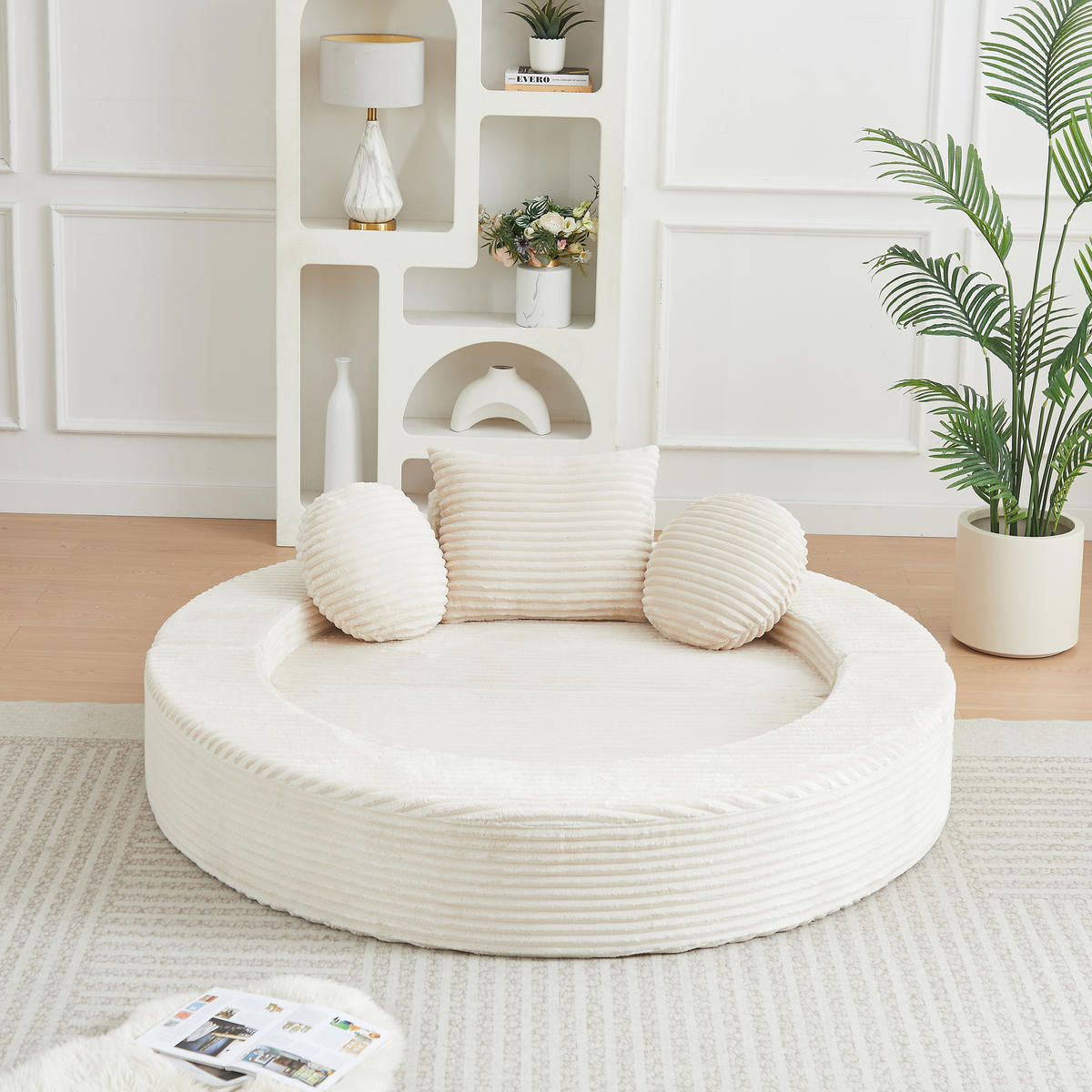SCHLAFSOFA 4-in-1 halbrund/rund mit 3 Kissen, DE-42726, Beige - Beige, Textil (180/84/92cm) - ComfortXL