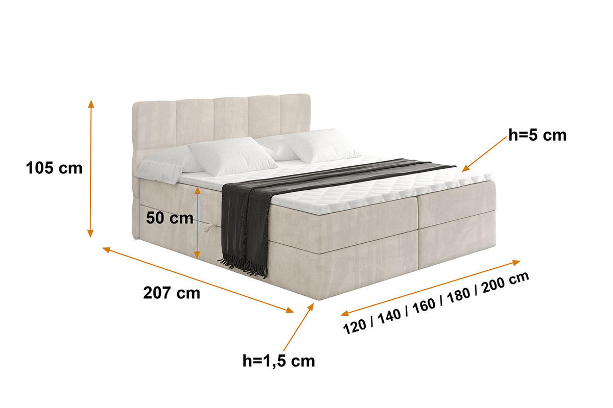 BOXBETT mit Matratze H4 und Lattenrost - LIRO - 160x200 - Beige Casablanca - Beige, Holzwerkstoff/Kunststoff (160/200cm) - ALTDECOR
