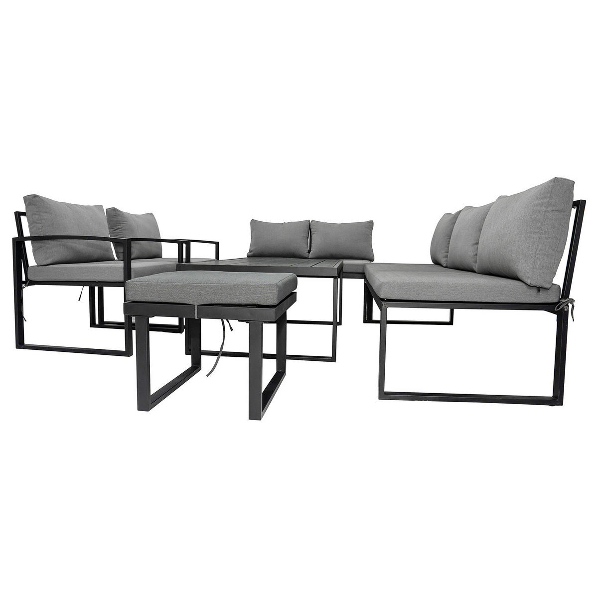 LOUNGESET - 3-teilig - Eisen / Webstoff - Grau / Anthrazit - Schwarz/Grau, Kunststoff/Textil - home24