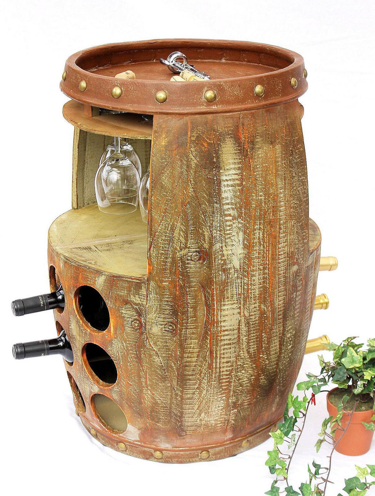 WEINREGAL Weinfass Holz Braun 48/48/70 cm - Braun, Holz (48/70/48cm) - DanDiBo