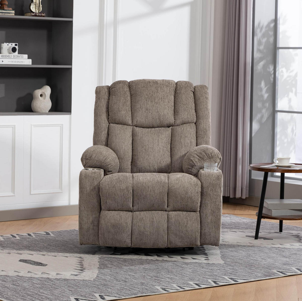 RELAXSESSEL 91/84/106 cm Hellbraun aus Samt mit Aufstehhilfe - Hellbraun, Textil (84/106/91cm) - OKMYHOME
