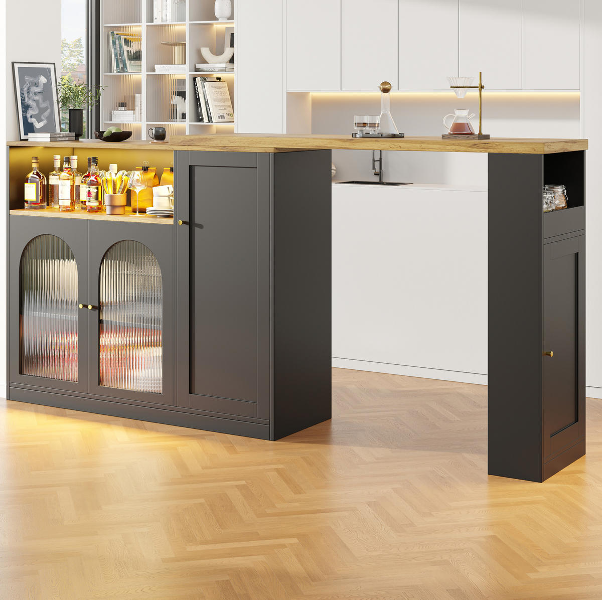 BARTISCH 198/39,6/97 cm schwarz in Holzmaserung mit 360° drehbar und LED-Beleuchtung - Schwarz, Holzwerkstoff (108/39.6/97cm) - OKWISH