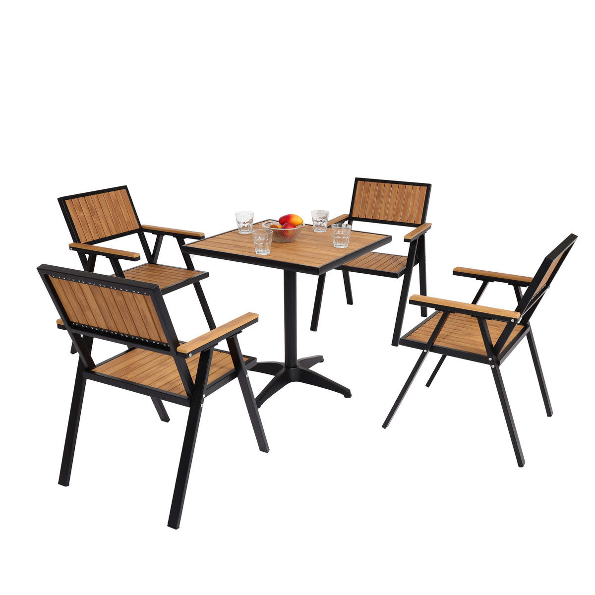 GARTENSTUHL+GARTENTISCH Schwarz, Braun - Schwarz/Braun, Kunststoff - MCW