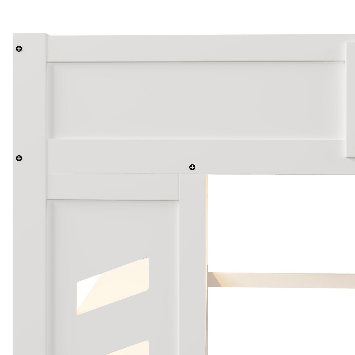 HOCHBETT aus Kiefernholz 140x200 cm Weiß mit Schreibtisch, LED, USB-C, 2 Schubladen und Wäschestange - Weiß, Holzwerkstoff (140/200cm) - Modfu