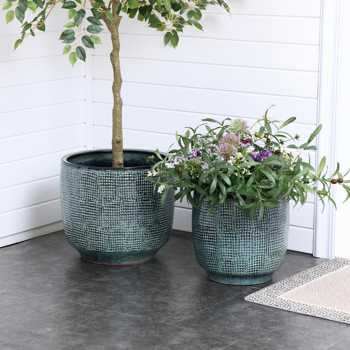BLUMENTOPF Keramik Graugrün 40x36cm - Dunkelgrün, Keramik (34cm) - Hometopia