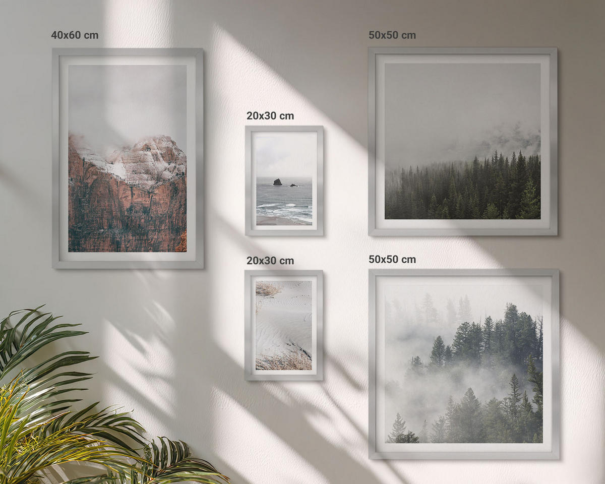 BILDER SET 5er Set - 50x50 cm & 20x30 cm & 40x60 cm Silberner Rahmen - Abstrakte Wellen, graue Pastellfarben - Silberfarben, Kunststoff (40/60cm) - TULUP