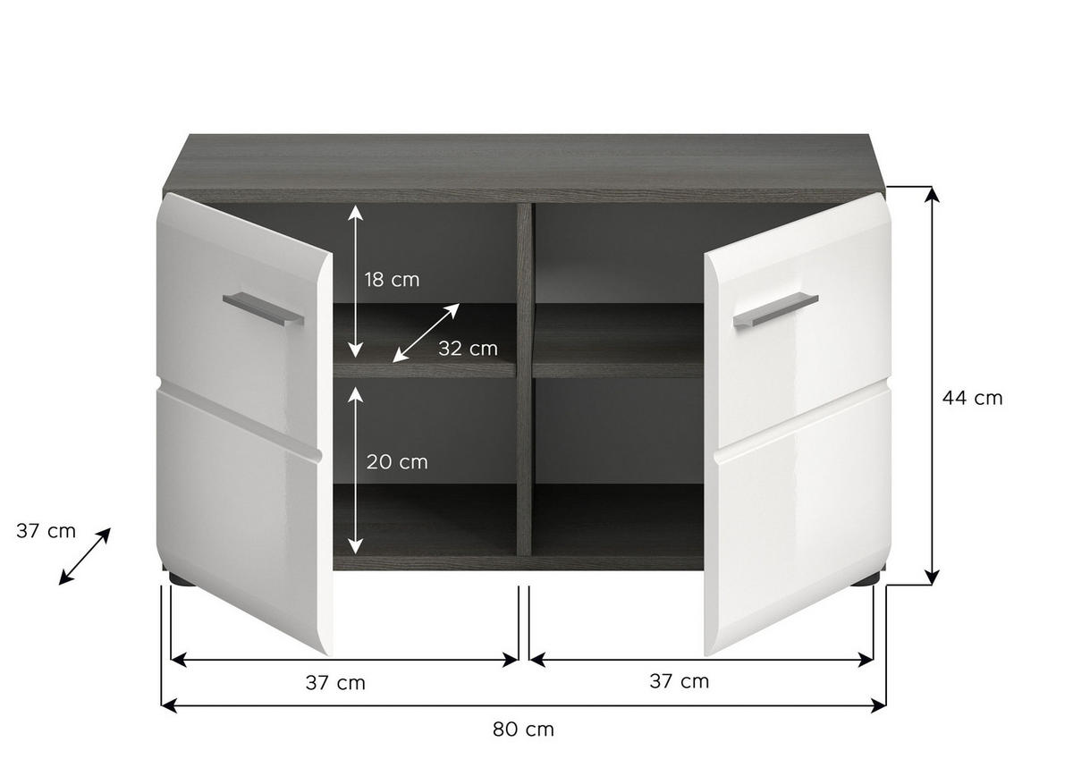 SITZBANK Ritmo (B/H/T: ca. 80/44/37 cm) in Rauchsilber Nachbildung/weiß hochglanz - Silberfarben, Holzwerkstoff (80/44/37cm)