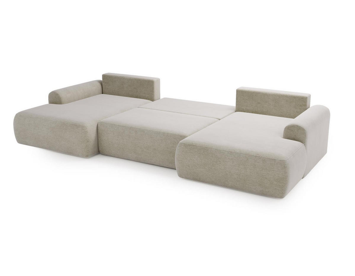 WOHNLANDSCHAFT Aurora Creme, mit Schlaffunktion in Vena Stoff - Creme, Holzwerkstoff/Textil (344/92/177cm) - Bettso