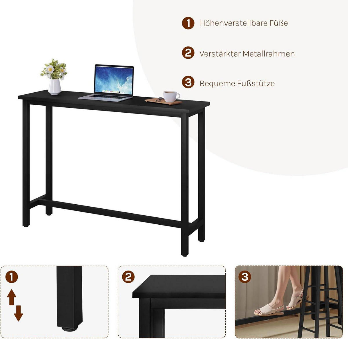 BARTISCH, aus MDF, Helle Eiche, 140x100x40cm - Schwarz, Holzwerkstoff/Metall (40/140/100cm) - Woltu