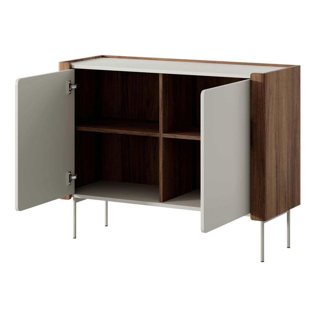 SIDEBOARD Guelph K105 – Nussbaum, Kaschmir, Zweitüriger - Kaschmir/Beige, Glas/Holzwerkstoff (105/82/39cm) - Komodee