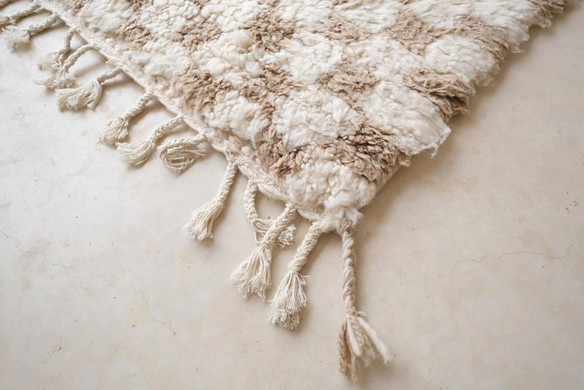 BERBERTEPPICH aus Marokko aus Wolle kariert 200x 300 cm - Beige, Naturmaterialien (200/300cm) - AFK Living