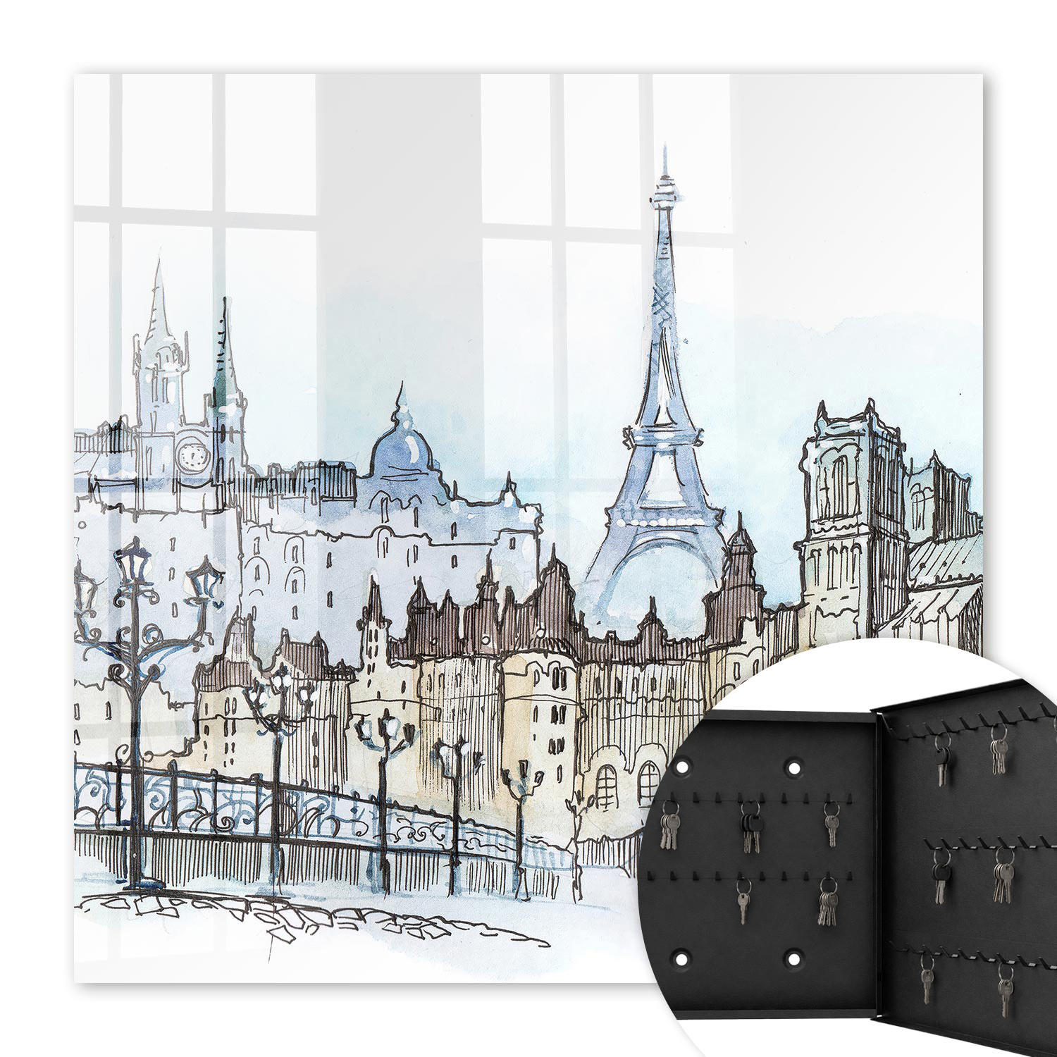 SCHLÜSSELBOX Schwarz 30x30 cm- Türöffnung nach rechts - Starker Turm - Blau, Metall (30/30/5cm) - TULUP