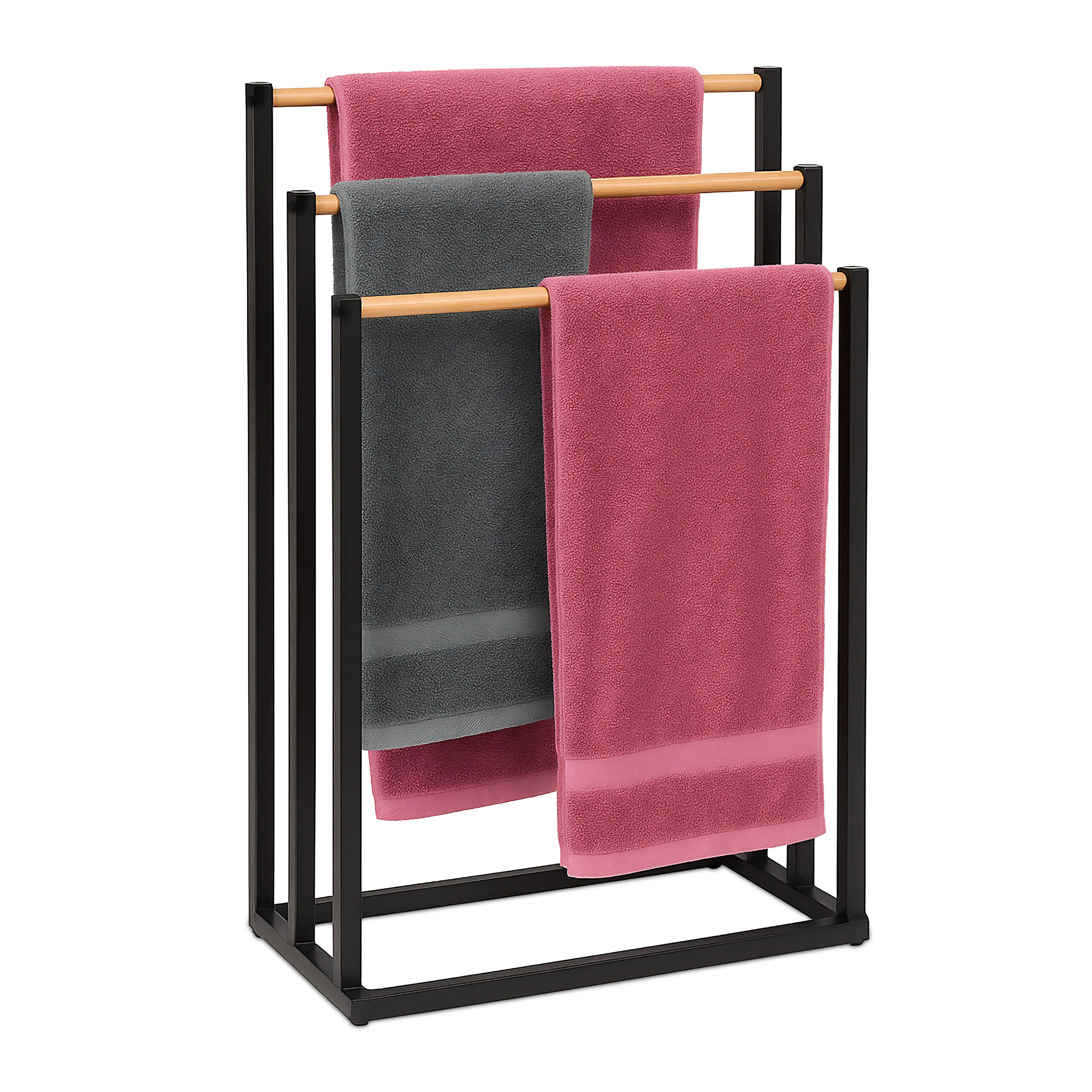 HANDTUCHSTÄNDER - Schwarz, Holz/Textil (45/76/21.5cm) - Relaxdays