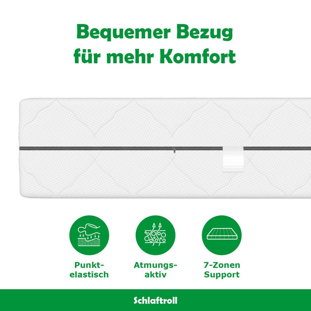 Thumbnail - Schlaftroll Federkernmatratze, Weiß, Textil, H2 + H3, Rechteckig, 100x200 cm, Oeko-Tex® Standard 100, Schlafzimmer, Matr...