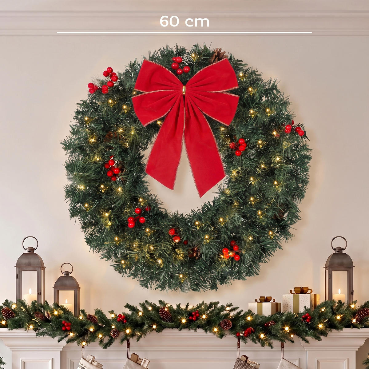 WEIHNACHTSKRANZ PVC Stahl Grün - Grün, Kunststoff (60/12/60cm) - HOMCOM