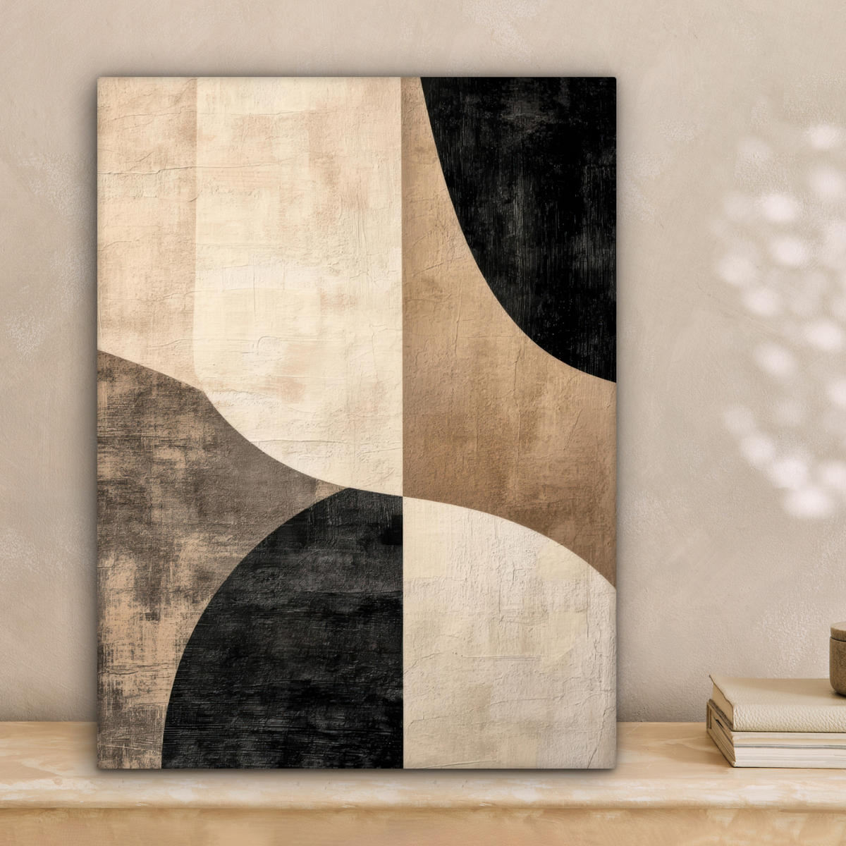 LEINWANDBILD Abstrakt - Flugzeuge - Schwarz - Rund Room Decor 30x40 cm - Beige, Textil (30/40cm) - MuchoWow