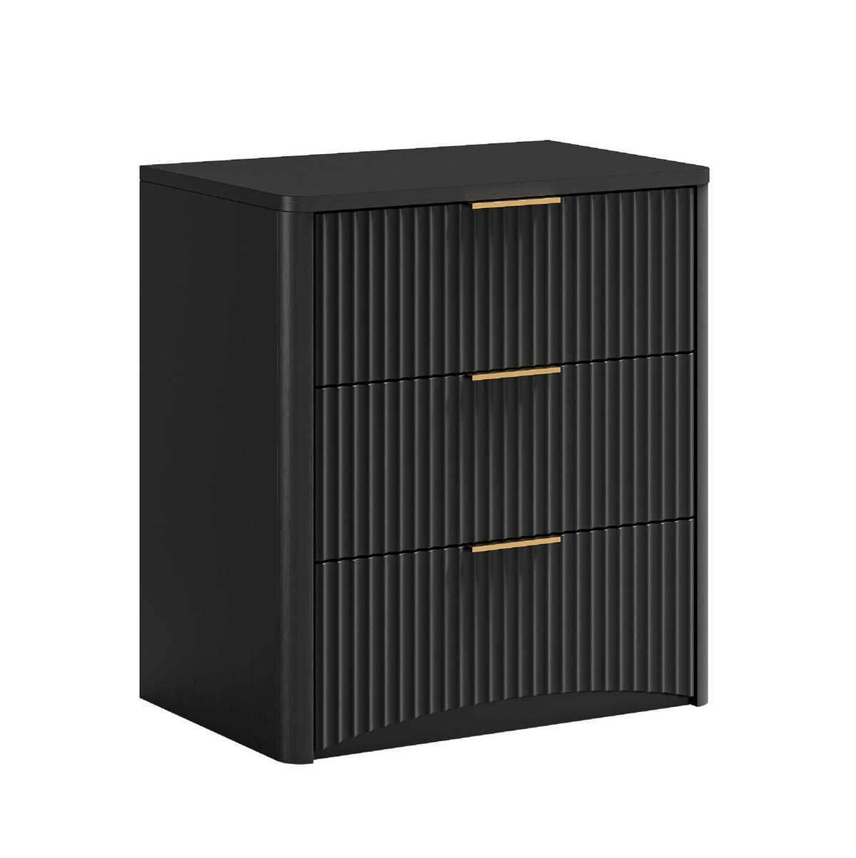 NACHTTISCH mit 3 Schubladen 58/38/64 cm in Schwarz mit Soft-Close - Schwarz, Holzwerkstoff (38/64/58cm) - BEAOK