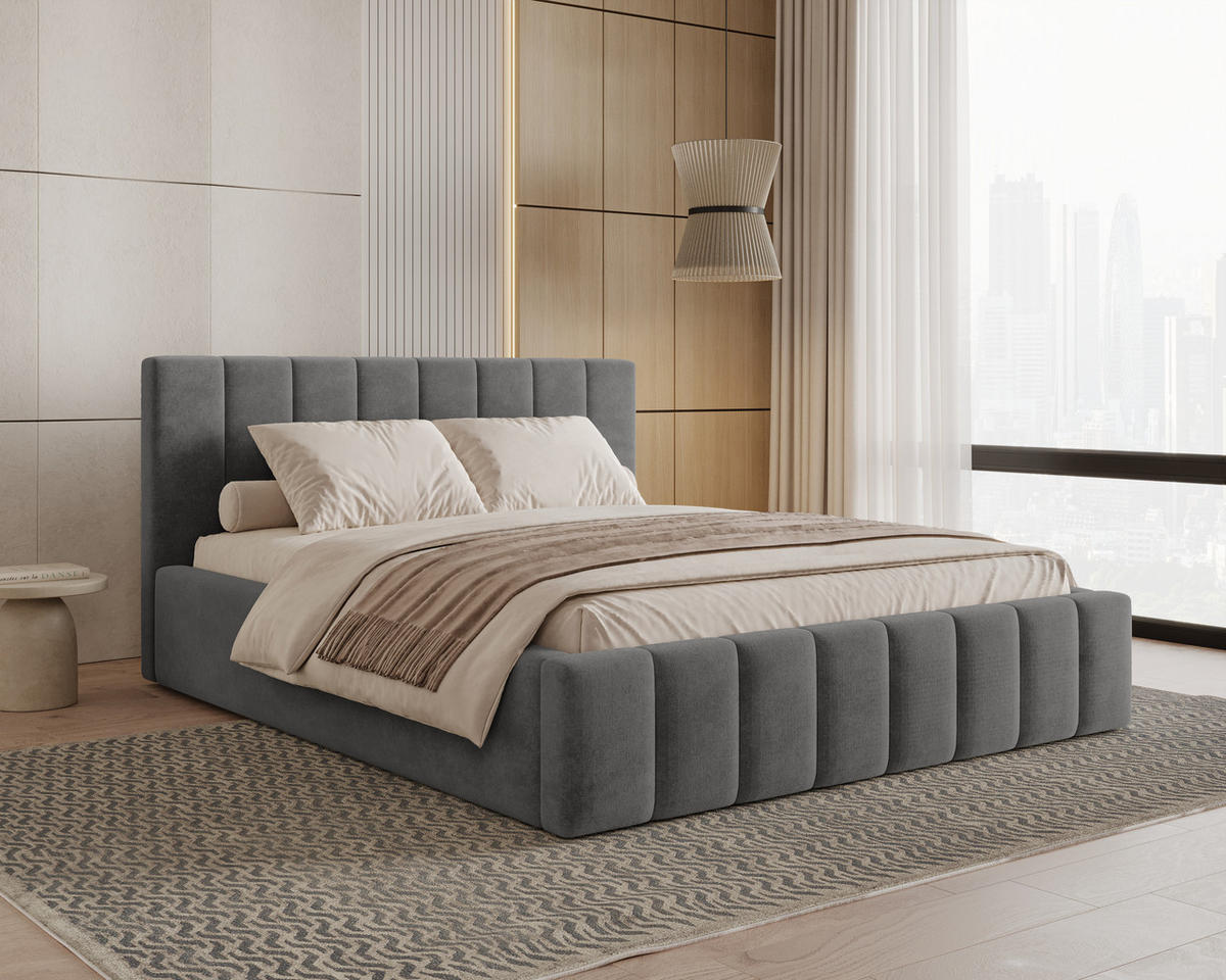 POLSTERBETT 01 180 x 200 cm – Flow – Bett mit Federmechanismus und Stauraum - Grau, Holz (180/200cm) - ROYAL24_MARKT