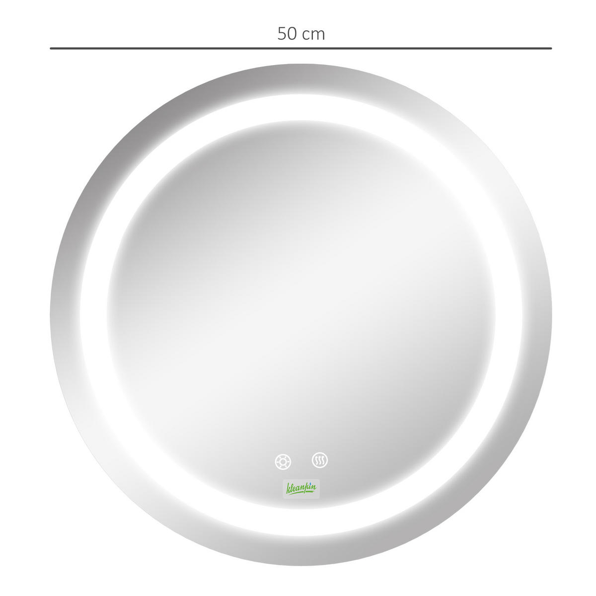 BADEZIMMERSPIEGEL, Ø50 cm, mit LED Beleuchtung, Anti-Beschlag, IP44 - Silberfarben, Glas (50/4.6/50cm) - Kleankin