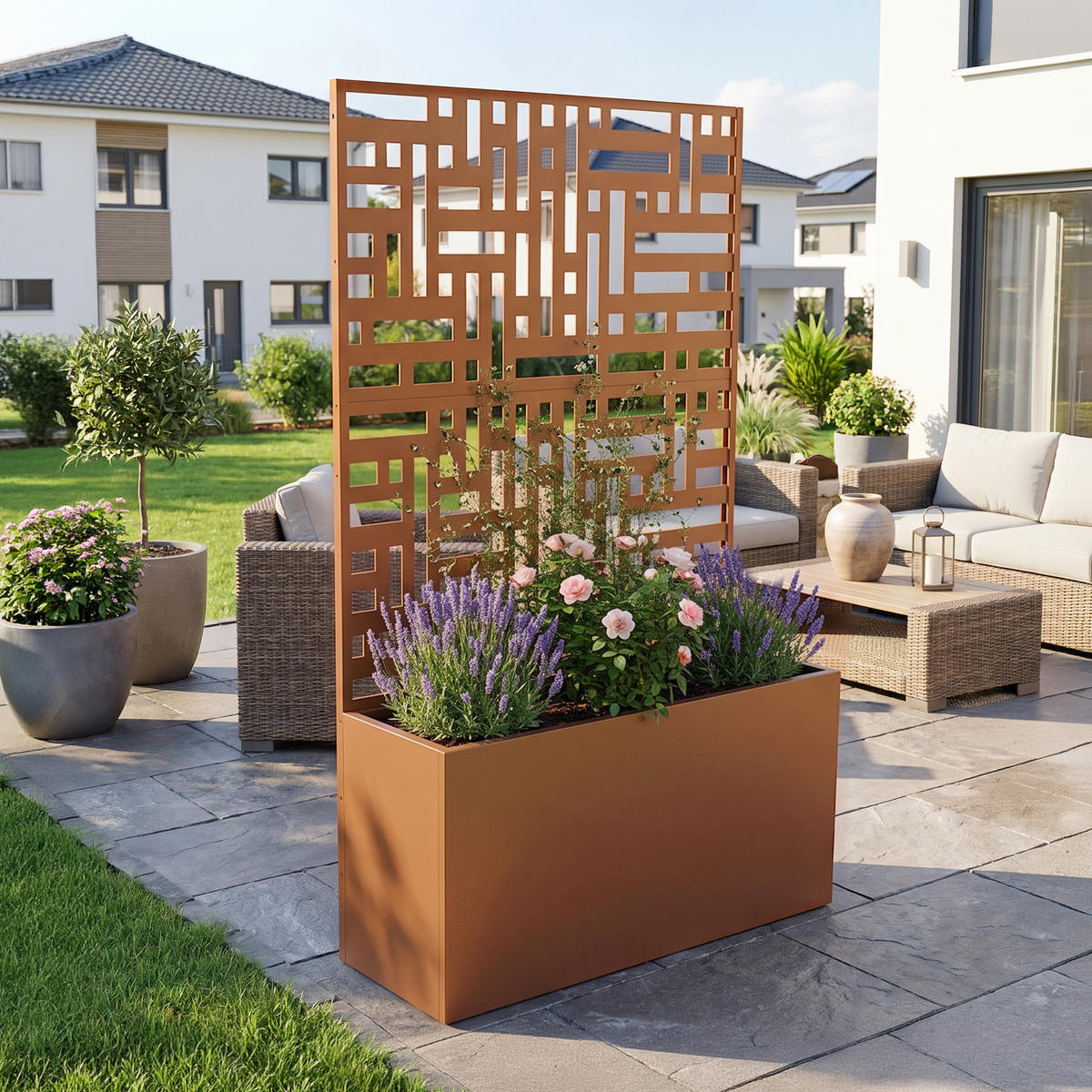 BLUMENKASTEN mit Trennwand Bernalda - Braun, Metall (83/146/31cm) - casa.pro