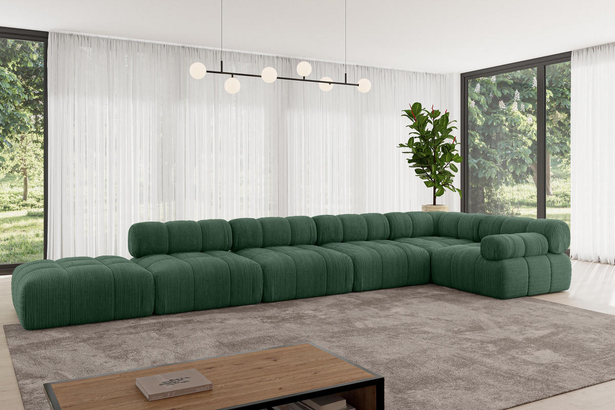 ECKSOFA modulares Sofa Felto-L3 - 475x190x70 cm Grün Cord - Grün, Holzwerkstoff/Textil (475/190cm) - ALTDECOR