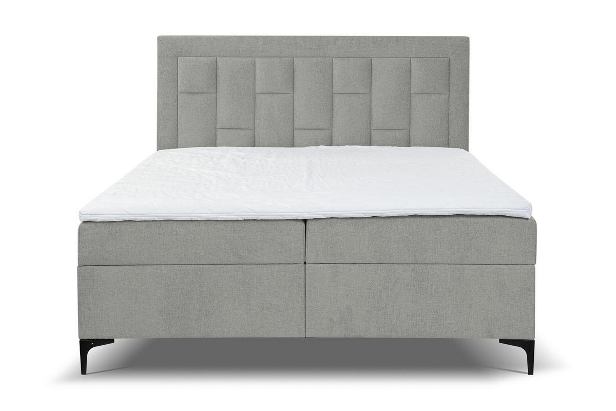 BOXBETT VENEZIA mit 2 Bettkästen, Maße: 140x200 cm, Farbe: Grau, Velourstoff, mit Bonell-Matratze inkl. Topper - Grau, Holz/Kunststoff (140/200cm) - VENASI MÖBEL