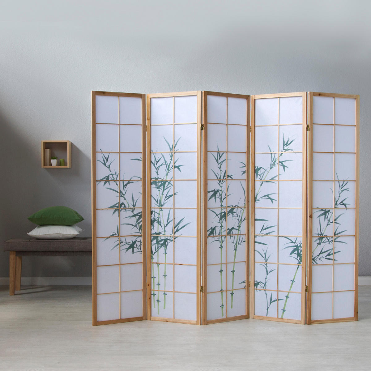 PARAVENT 5-tlg. 220/175 cm Grün Bambusmuster - Grün, Holz (220/175/2cm) - Homestyle4u