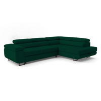 ECKSOFA Velmo mit Bettkasten und Schlaffunktion, verstellbaren Kopfstützen, in L-Form - Dunkelgrün, Textil (275/203cm)