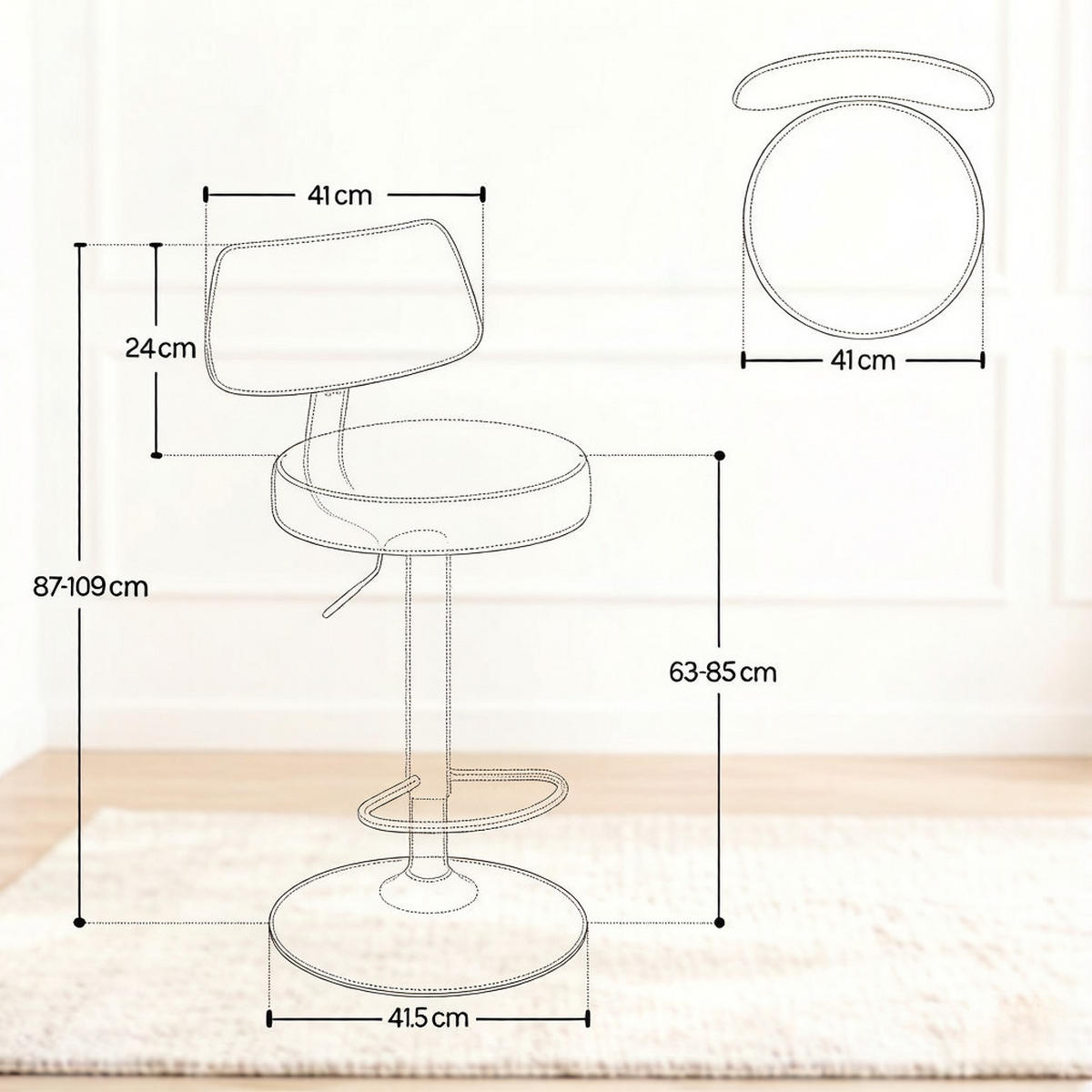 BARHOCKER 2er-Set höhenverstellbar 41 x 41 x 84-109 cm Anthrazit - Anthrazit, Metall (41/109/41cm) - Meubliv