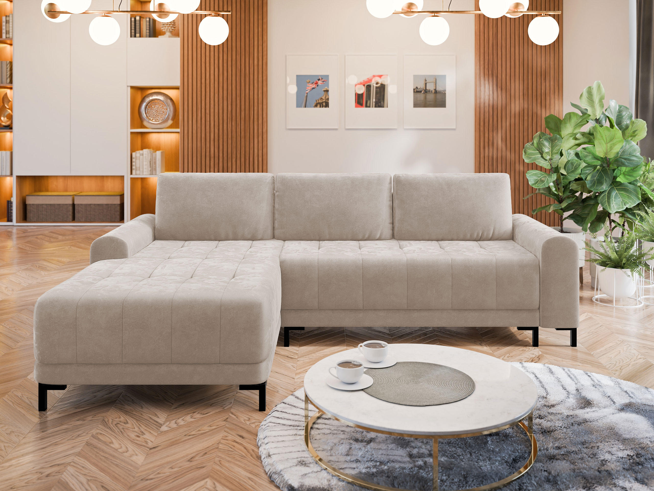 ECKSOFA Aris L, Seite: Links - Schwarz/Naturfarben, Holz/Textil (258/168cm) - MIRJAN24
