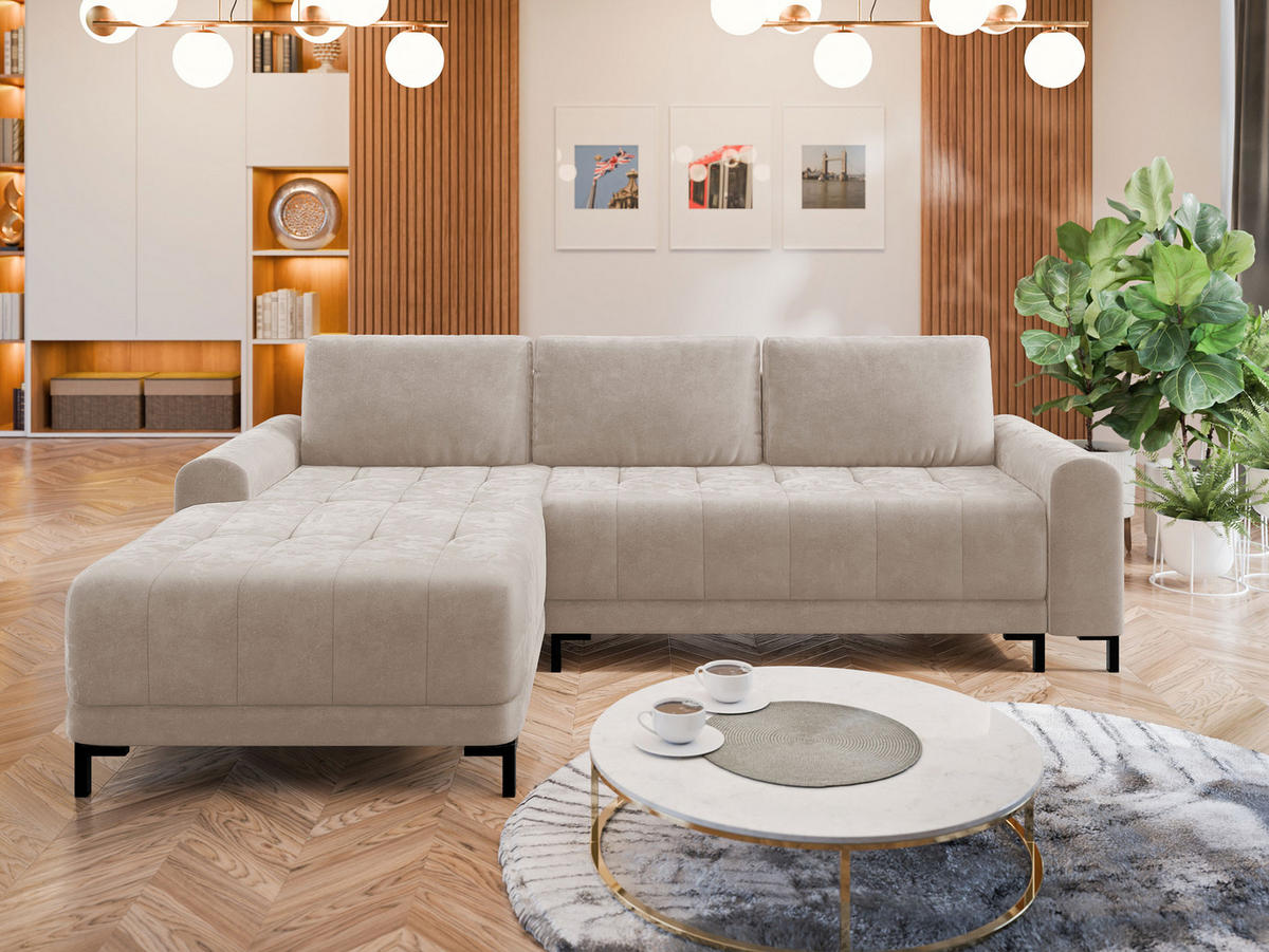 ECKSOFA Aris L, Seite: Links - Schwarz/Naturfarben, Holz/Textil (258/168cm) - MIRJAN24