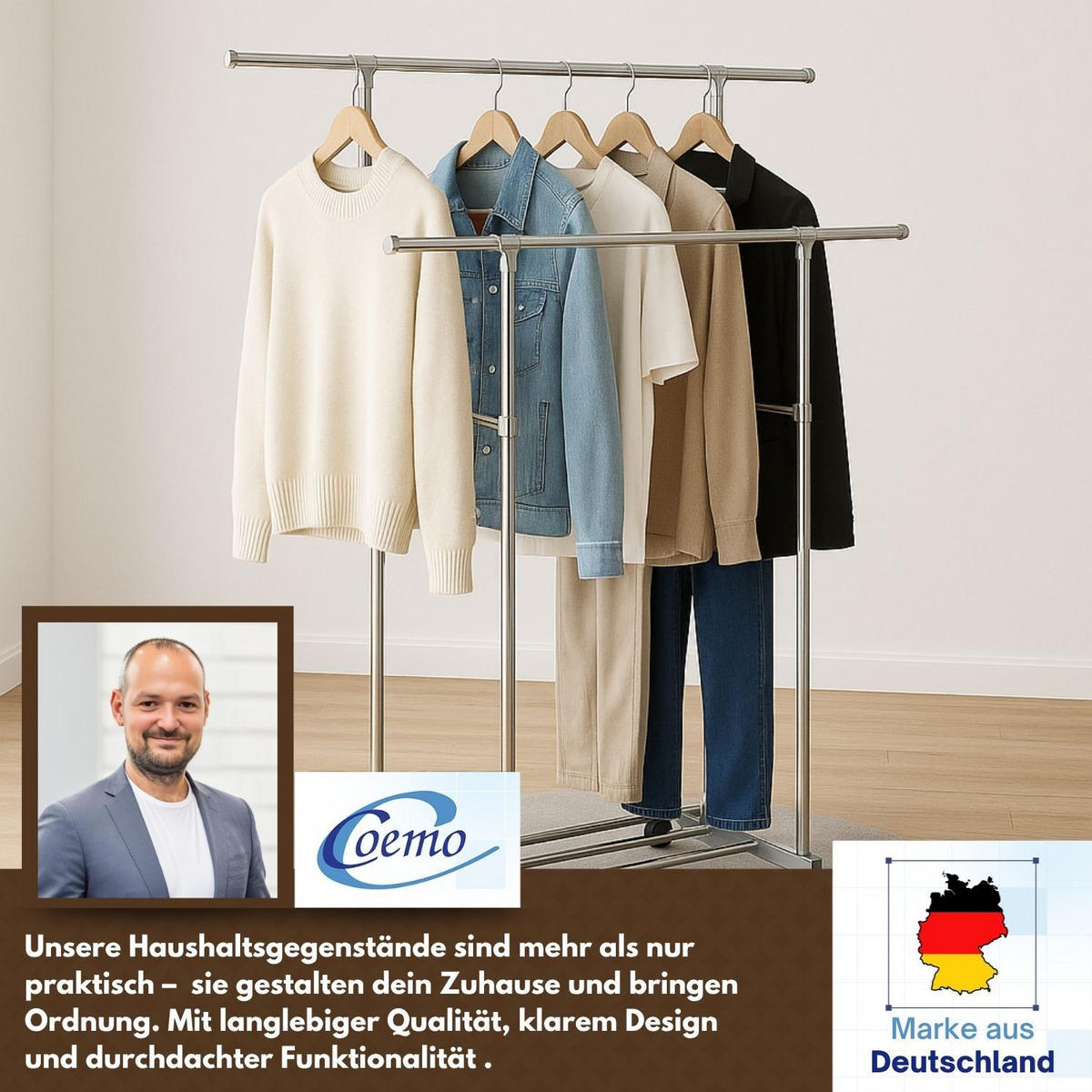 KLEIDERSTÄNDER rollbar, 2 Kleiderstangen 160/42/162 cm - Silberfarben, Metall (42/160/160cm) - Coemo