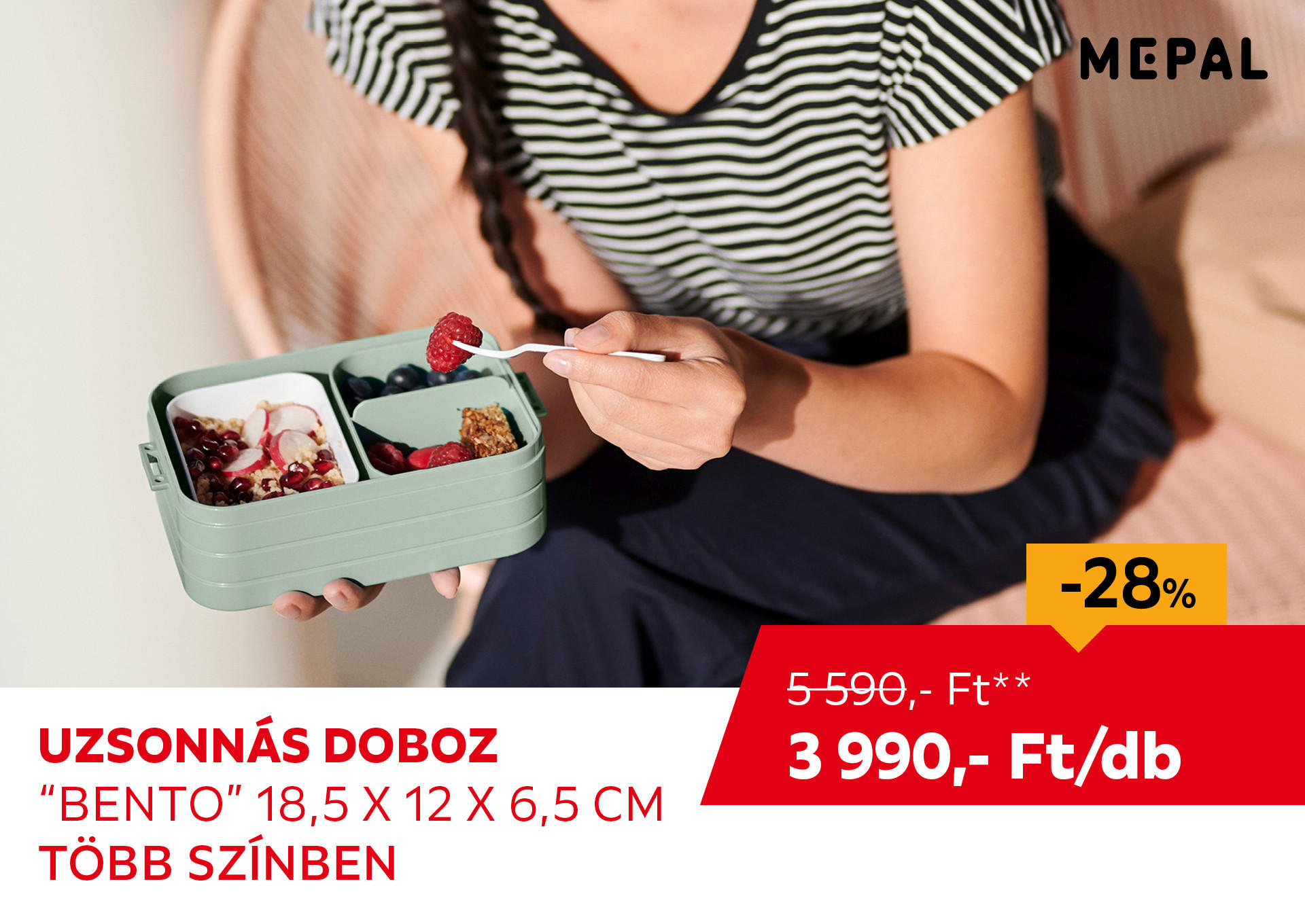 Uzsonnás doboz "Bento", 18,5 x 12 x 6,5 cm Kiemelt termék 5590 Ft.- helyett 3990 Ft.-