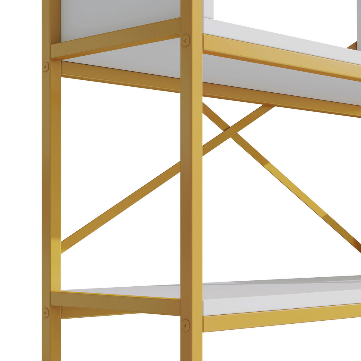 BÜCHERREGAL in Gold und Weiß Regal aus Stahlrohren und MDF mit Stauraumfächern für Wohnzimmer, B160/T29.5/H180 cm - Goldfarben, Holzwerkstoff/Metall (160/180/39.5cm) - STILVORA