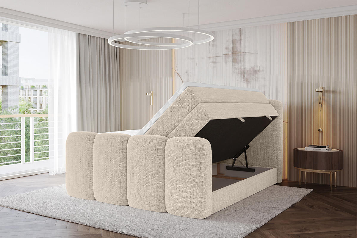 BOXBETT mit Matratze H3|H4 - NINA-Z KING - 160x200 cm - Beige - Beige, Holzwerkstoff (160/200cm) - ALTDECOR
