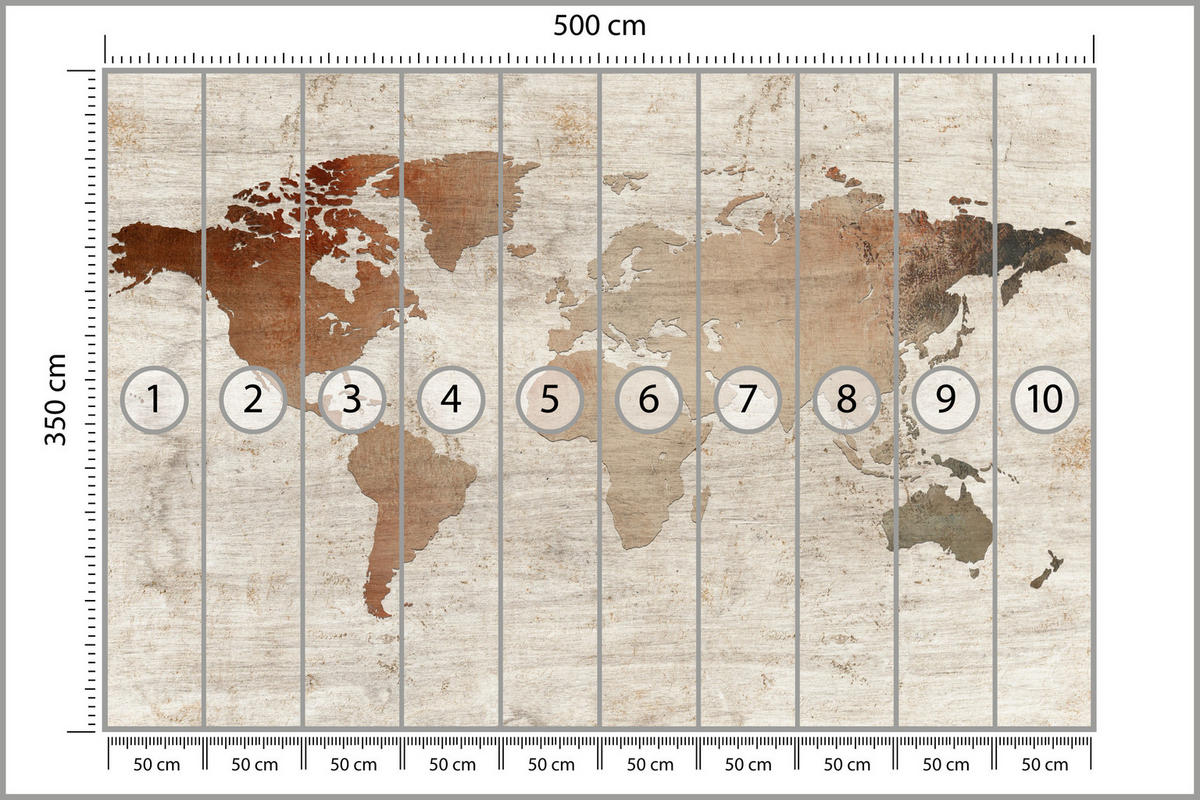 FOTOTAPETE für Wohnzimmer Vintage Karte Holz Hintergrund Retro 500x350 - Beige/Braun, Papier (500/350cm) - Muralo