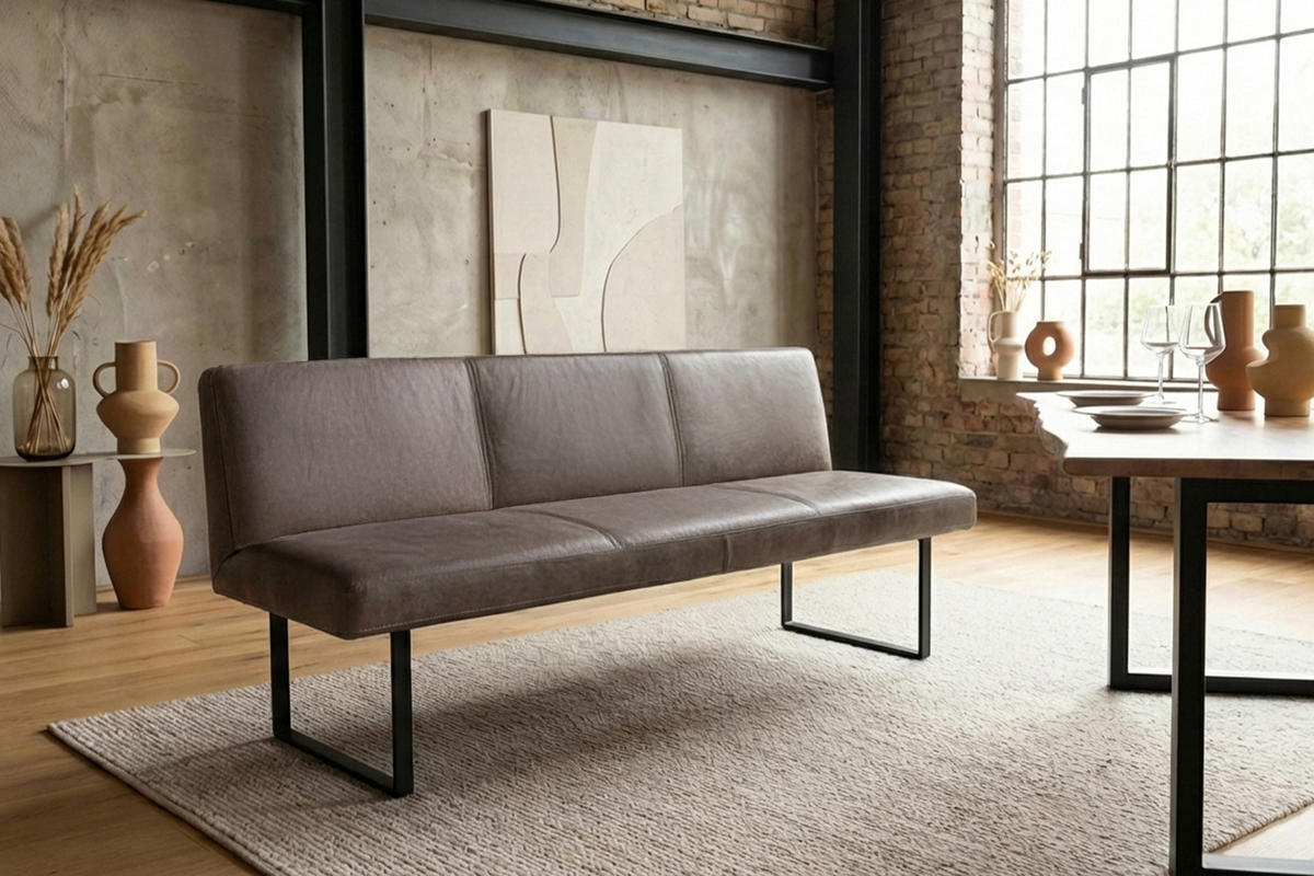 ESSZIMMERBANK ELEEN Dunkelbraun Leder - Dunkelbraun, Leder (203/85/69cm) - KAWOLA