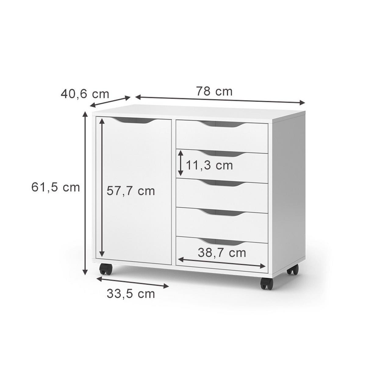 KOMMODE Otwin Weiß 78 x 61.5 cm mit 5 Schubladen und 1 Tür - Weiß, Holzwerkstoff (40.6/61.5/78cm) - Vicco