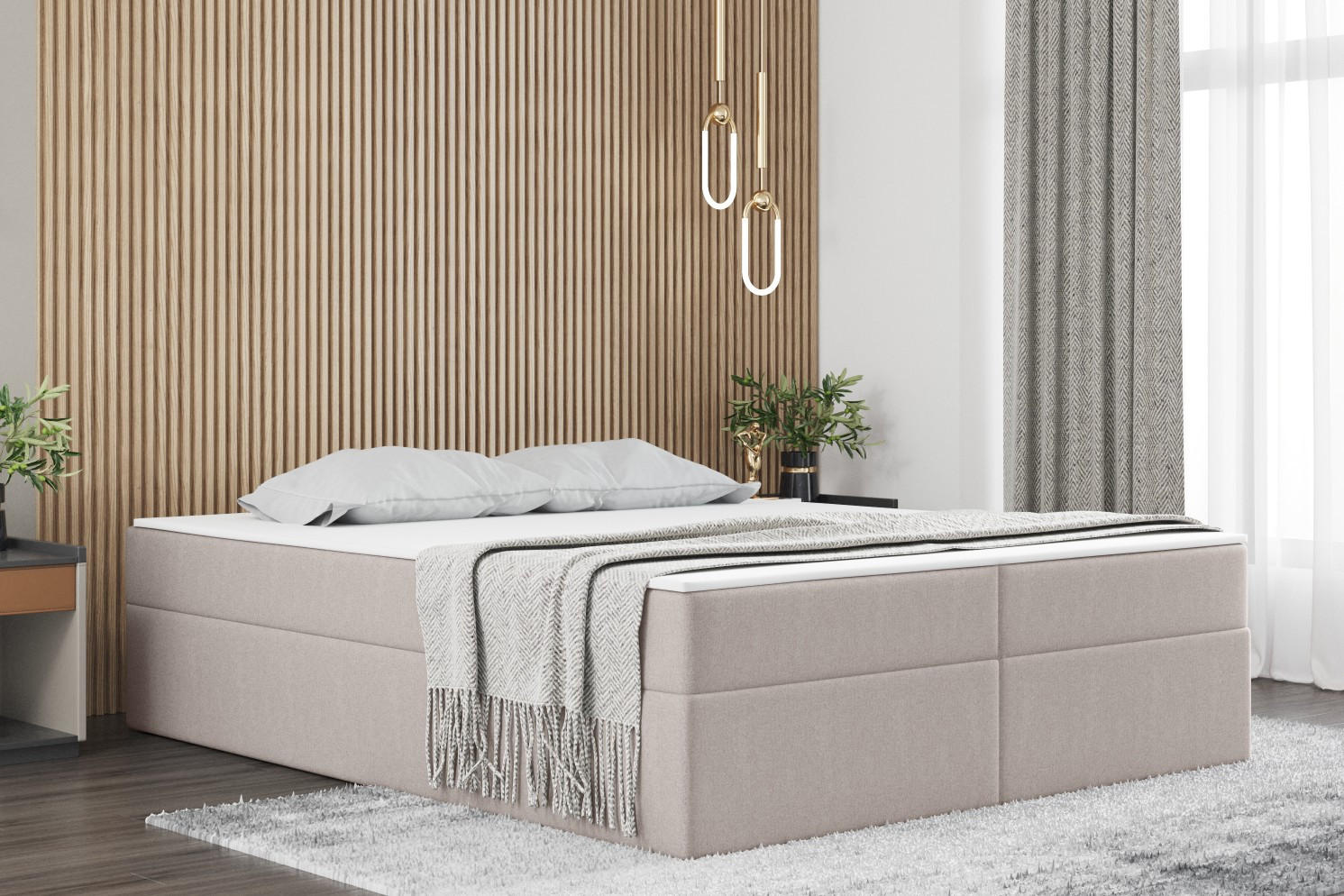 BOXBETT Mit Bettkasten Und Matratze Topper Ruben Hellbeige 120x200 cm H2-Pocket - Ecru, Holz/Textil (120/200cm) - Kaiser Möbel