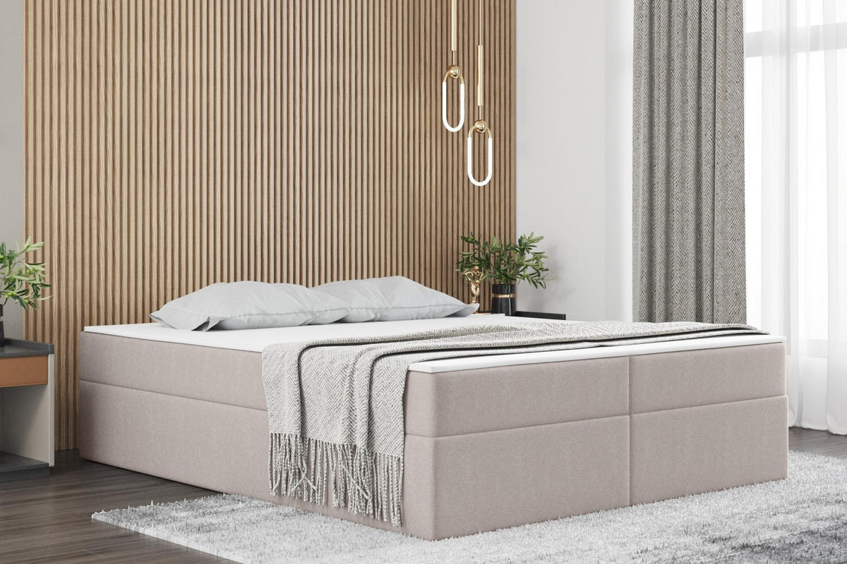 BOXBETT Mit Bettkasten Und Matratze Topper Ruben Hellbeige 140x200 cm H3-Bonell - Ecru, Holz/Textil (140/200cm) - Kaiser Möbel