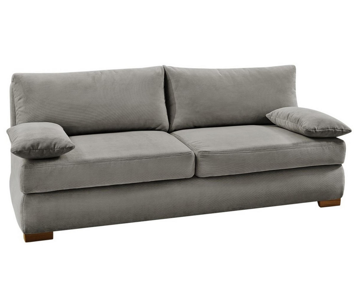 DAUER-SCHLAFSOFA Federkern Topper Bettkasten B201/T110/H88 cm, Liegefläche 160x200 cm, Feincord Hellgrau / 15152 - Wildeiche/Hellgrau, Holz/Textil (201/88/110cm) - luma-home